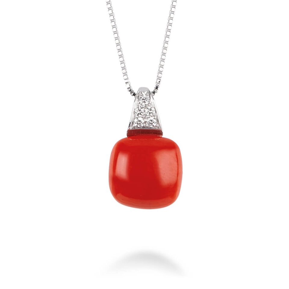 Collana Corallo Rosso Oro Bianco e Diamanti
