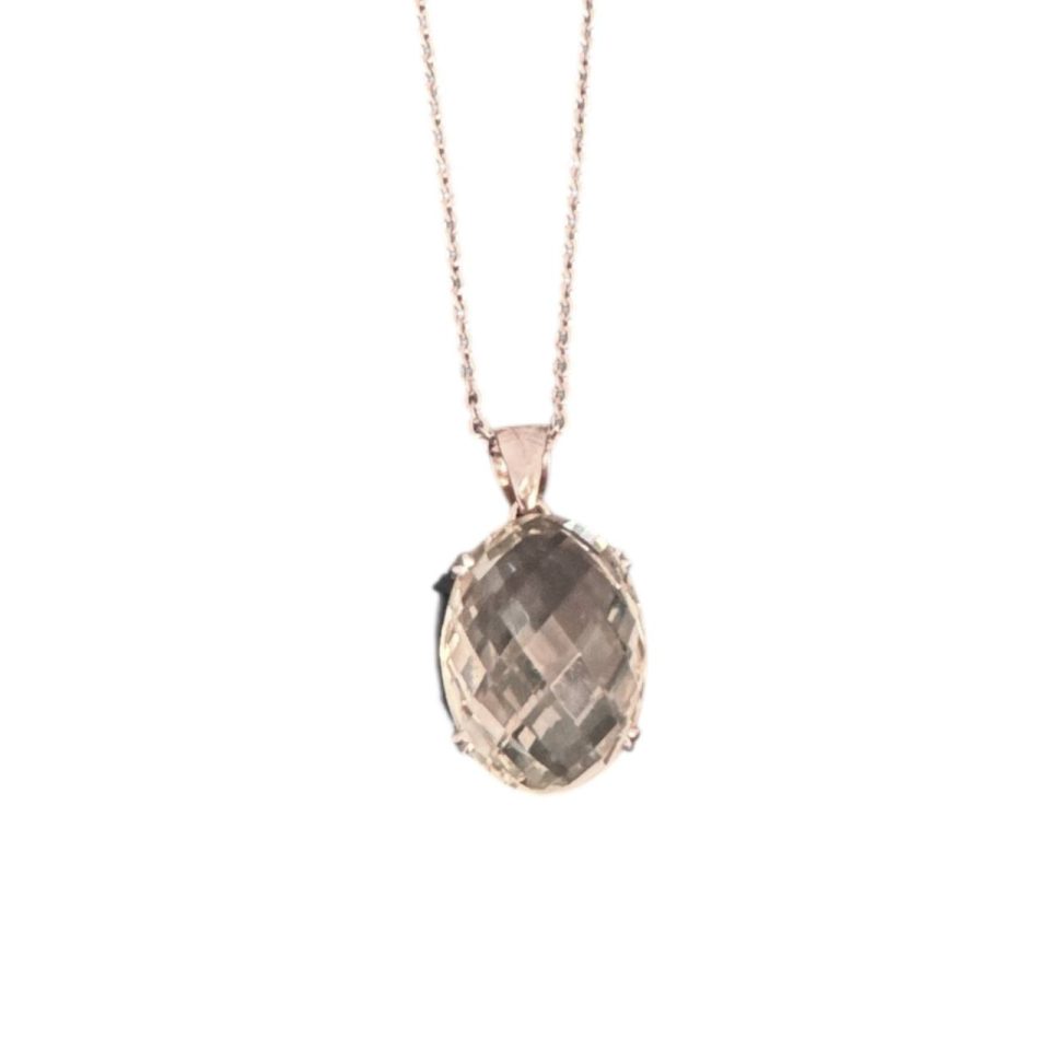 Collana Oro Bianco con Pietra Naturale Ovale