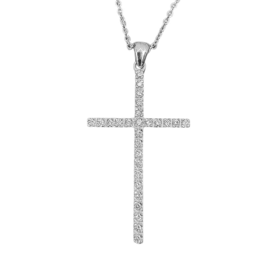Collana Croce Oro Bianco e Diamanti